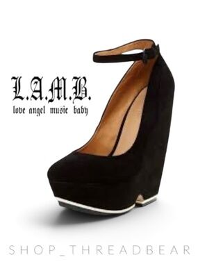 Like New [L.A.M.B.] Navy Blue Suede Gwen Stefani Platform Wedge High Heel | 7.5